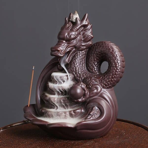 Brûleur d'encens à reflux Dragon en céramique, artisanal créatif fait à la main, support d'encens Zen, méditation de jardin, fumée, cascade d'encensoir, décor 1